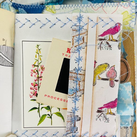 Handmade Junk Journal Mini Patchwork Fabric with Writing Board Ephemera Loaded u - Picture 9 of 16